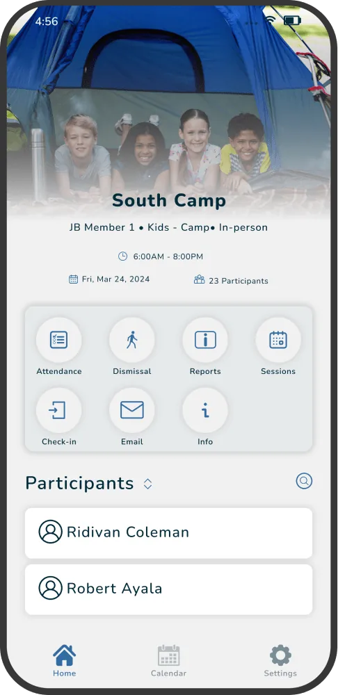 camp page mobile app